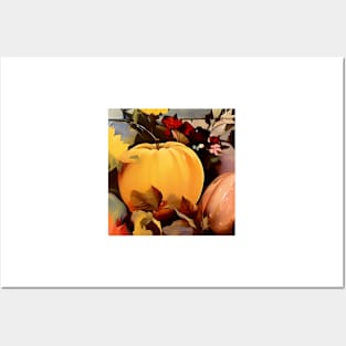 Pumpkin Gourd and Autumn Leaves Posters and Art